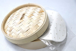 Wok Store Bamboo Steamer Basket with Lid and Paper