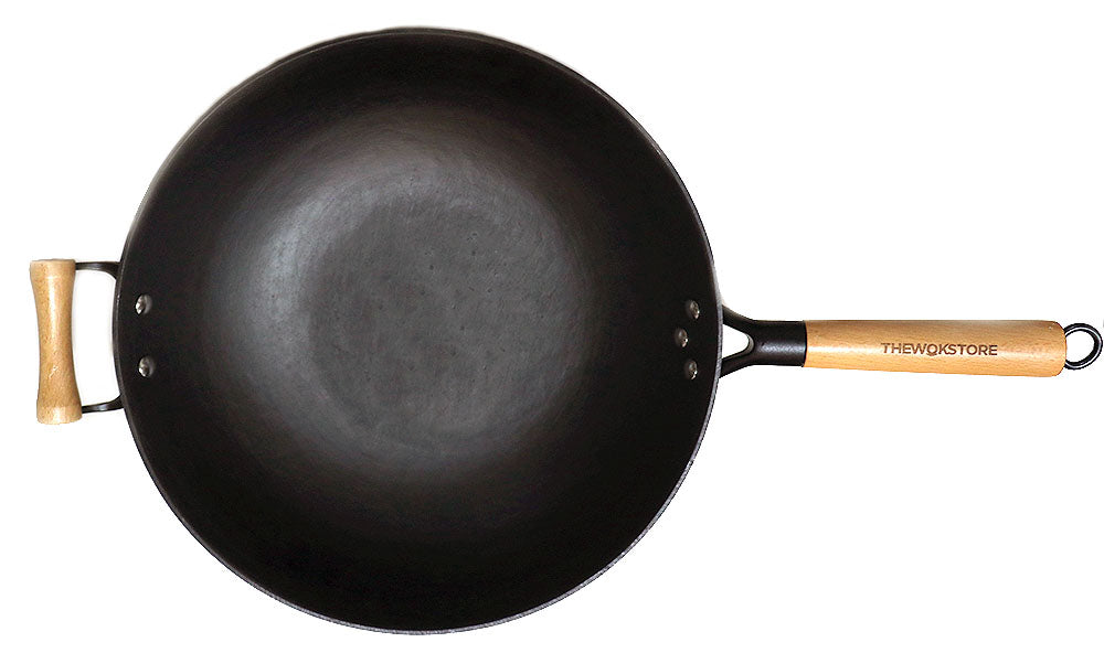 30-34cm Chinese Traditional Iron Wok Handmade Large Wok with Wooden Handle  Frying Pan Non-stick Wok Gas Cooker Kitchen Cookware